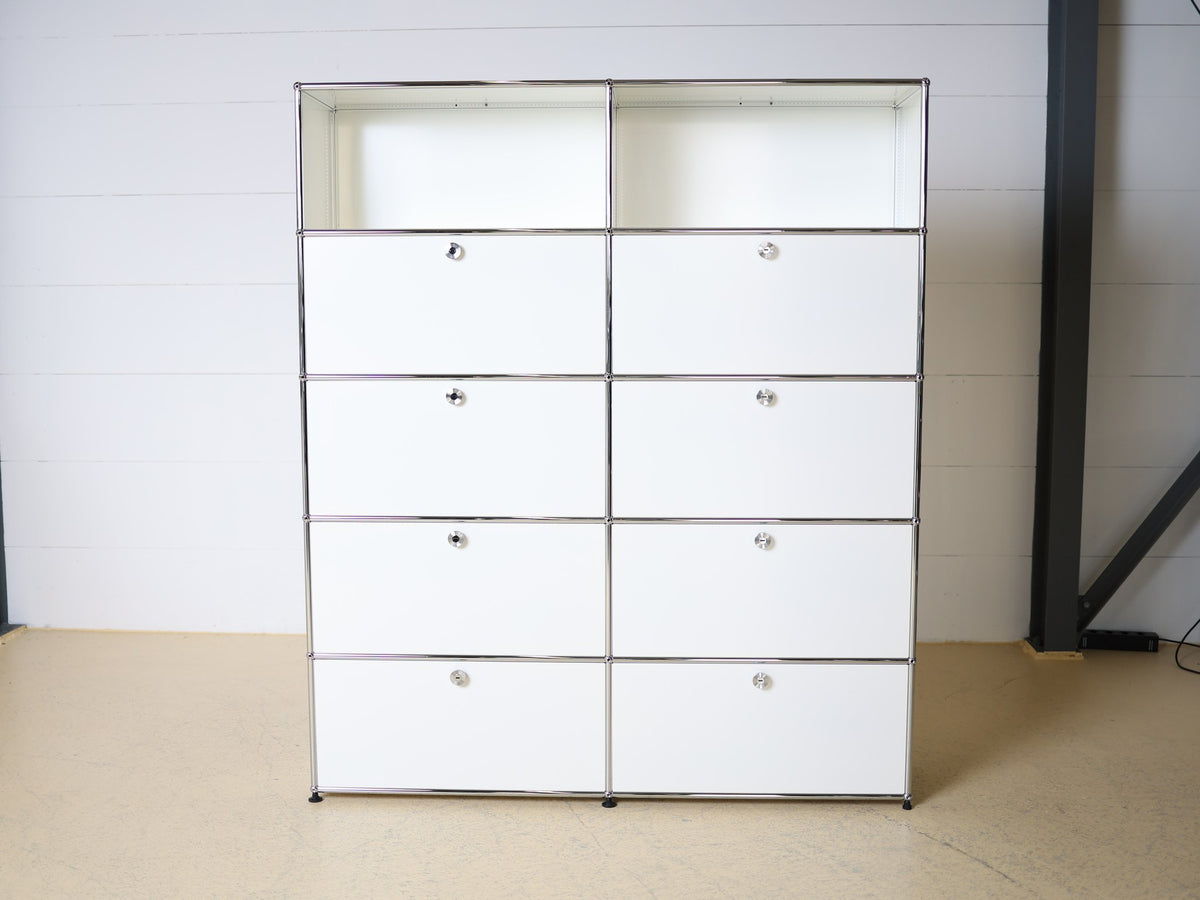 USM Haller Aktenschrank 2x5 – 2 Spalten, 5 Reihen, mit 8 Klappen und 2 offenen Fächern (oben) Foto 11
